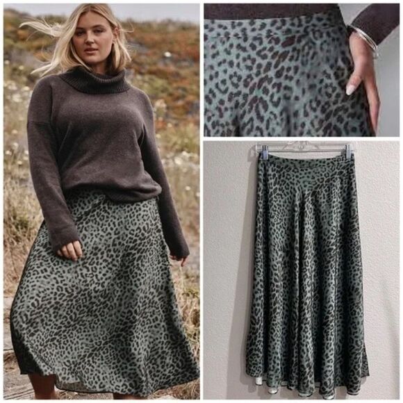 J.Jill Printed A-Line Midi Skirt in storm cloud Large Majestic Leopard - Picture 1 of 8